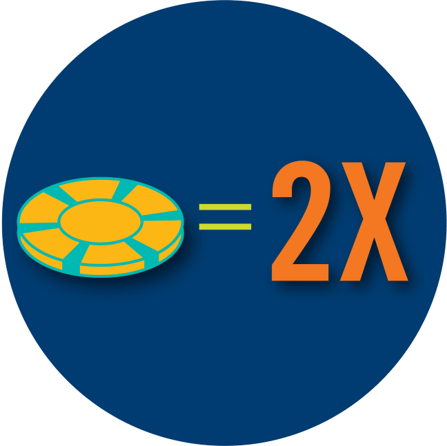 A poker chip is shown to be equal to two times.