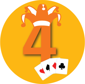 The number “4” with a jester hat has four cards, each from a different suit.