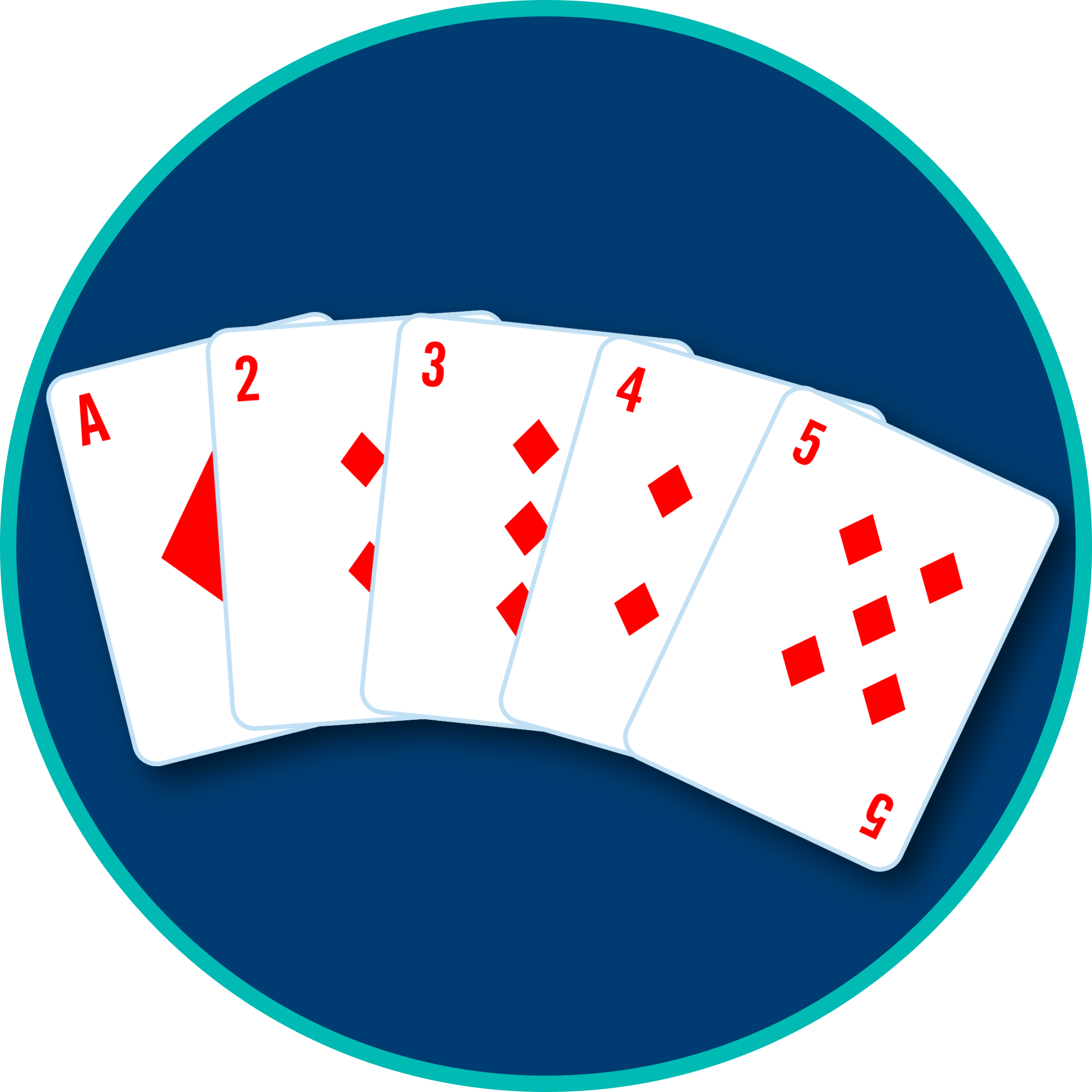 5 cards are shown: an Ace, 2, 3, 4 and 5 of diamonds.