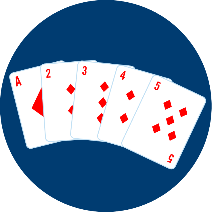 Il y a 5 cartes : un as, un 2, un 3, un 4 et un 5 de carreau.