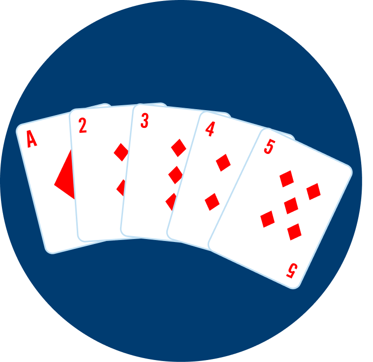 5 cards are shown: an Ace, 2, 3, 4 and 5 of diamonds. 