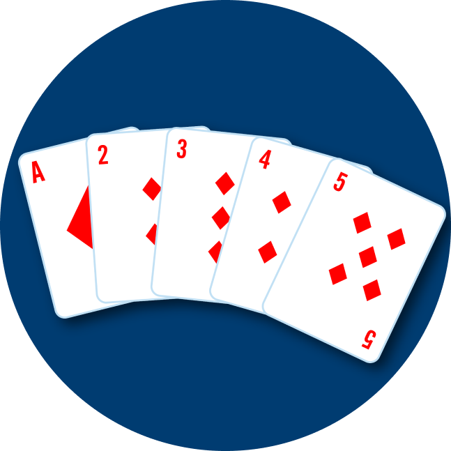 5 cards are shown: an Ace, 2, 3, 4 and 5 of diamonds.