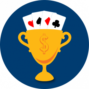 A trophy is shown with four cards fanning out, each from a different suit. 