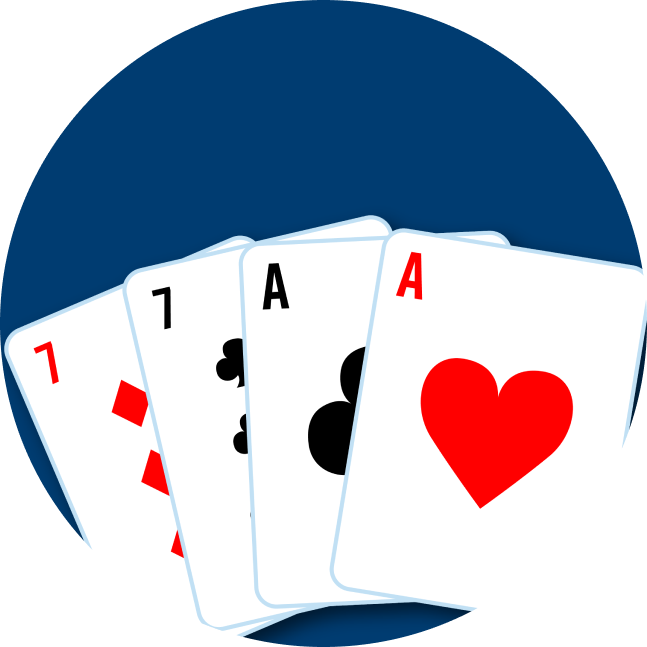 Four cards are shown: a 7 of diamonds, a 7 of clubs, an Ace of Clubs and an Ace of Hearts.