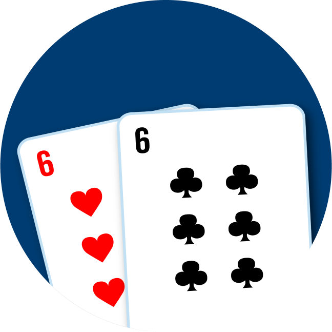 Two cards are shown to make up a pair of sixes: a 6 of hearts and a 6 of clubs.