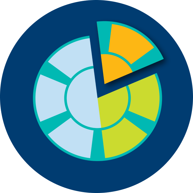 A poker chip is used as a pie chart visual, with a piece breaking away from it.