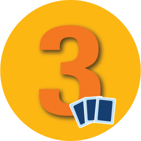 A number “3” is shown with three cards.