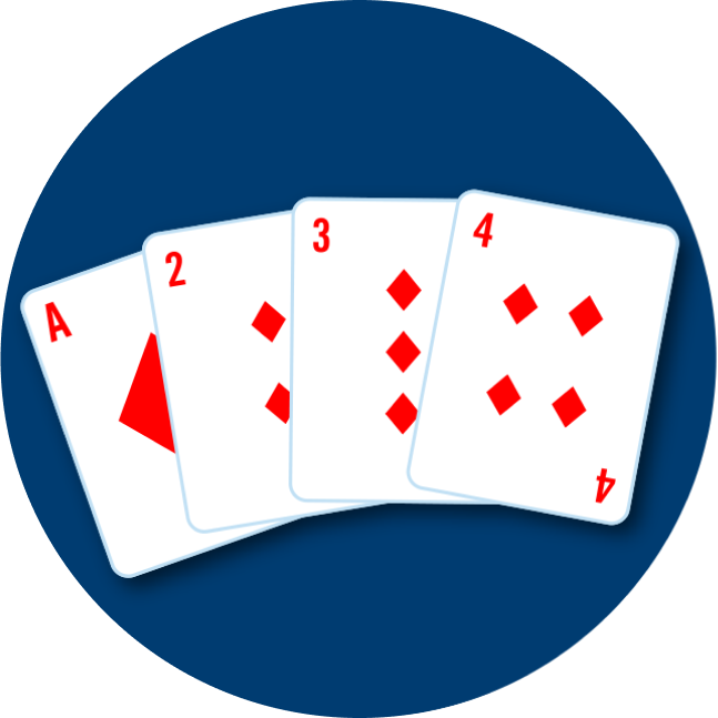 Four cards are shown: an Ace, 2, 3 and 4 of diamonds.