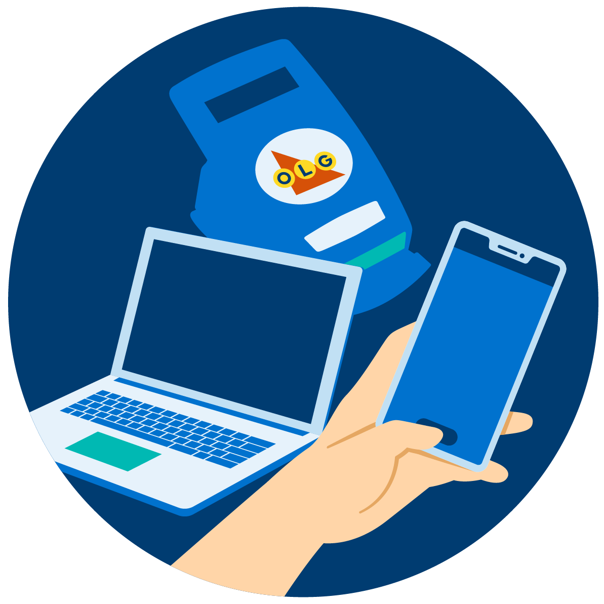 A hand holds a mobile phone in front of a ticket checker where players will verify their tickets.