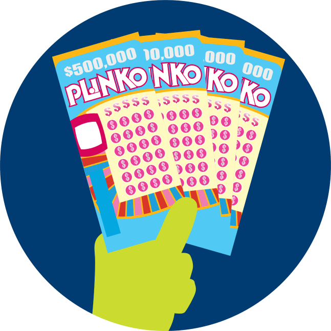 A hand holds four INSTANT PLINKO tickets.