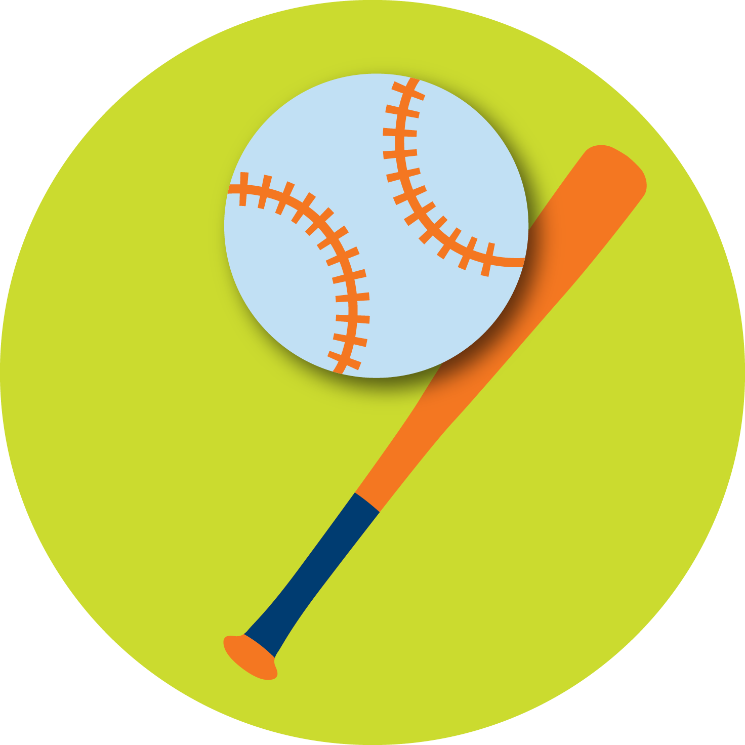 A baseball and a baseball bat.