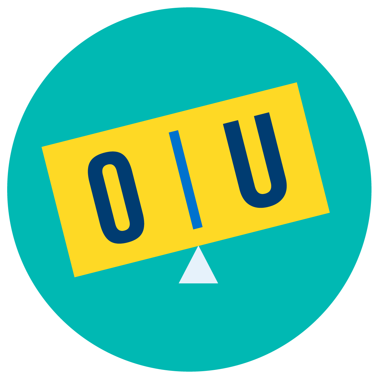 所示为天平，上面的 “O”重量大于”U”。
