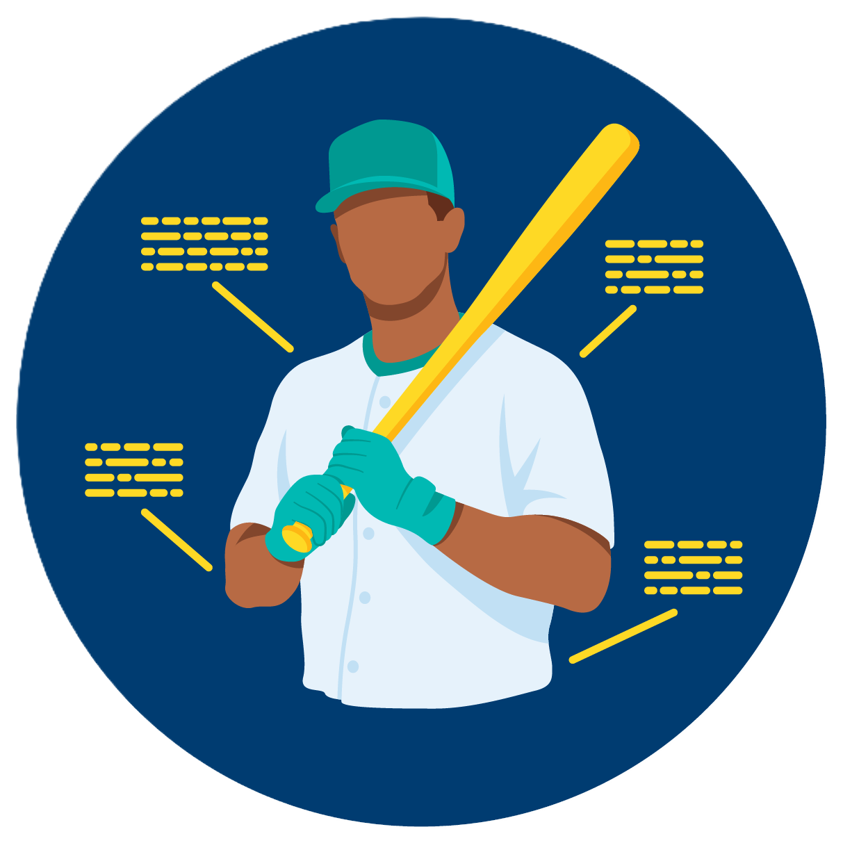 A baseball player is shown with stats around them.
