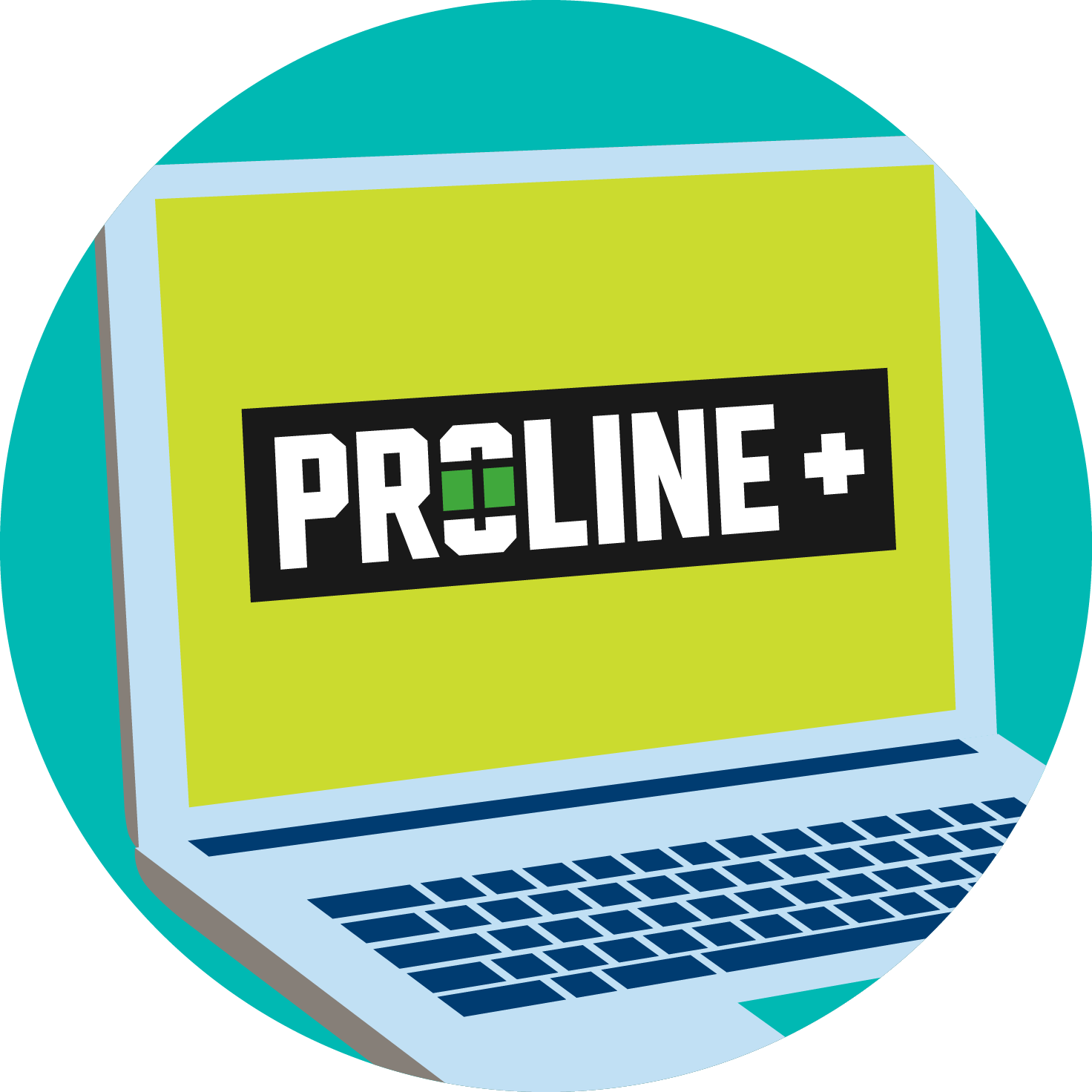 A laptop screen displays the PROLINE+ logo