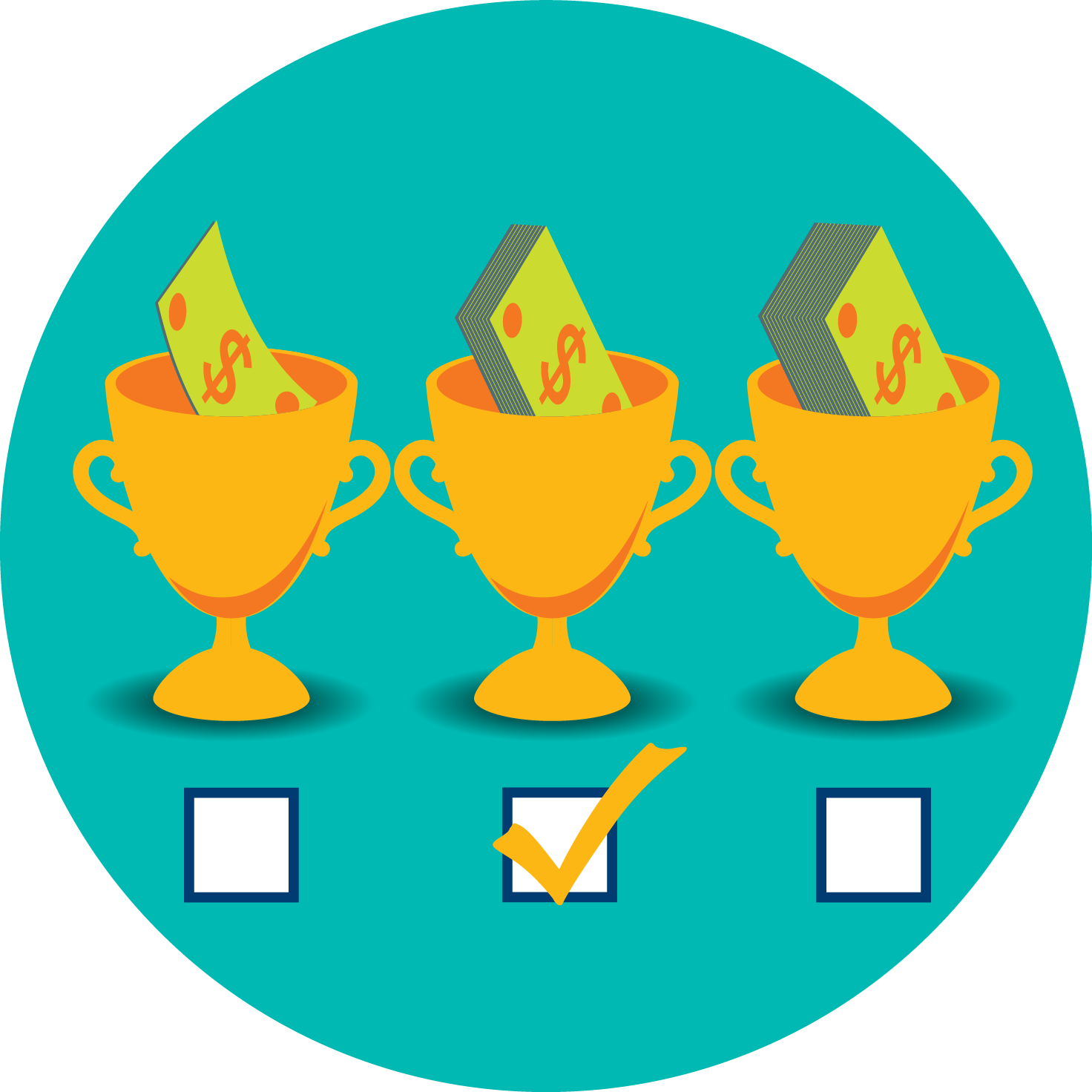 Three trophies are shown with varying levels of payouts. Underneath each trophy is a checkbox with the middle win limit selected.