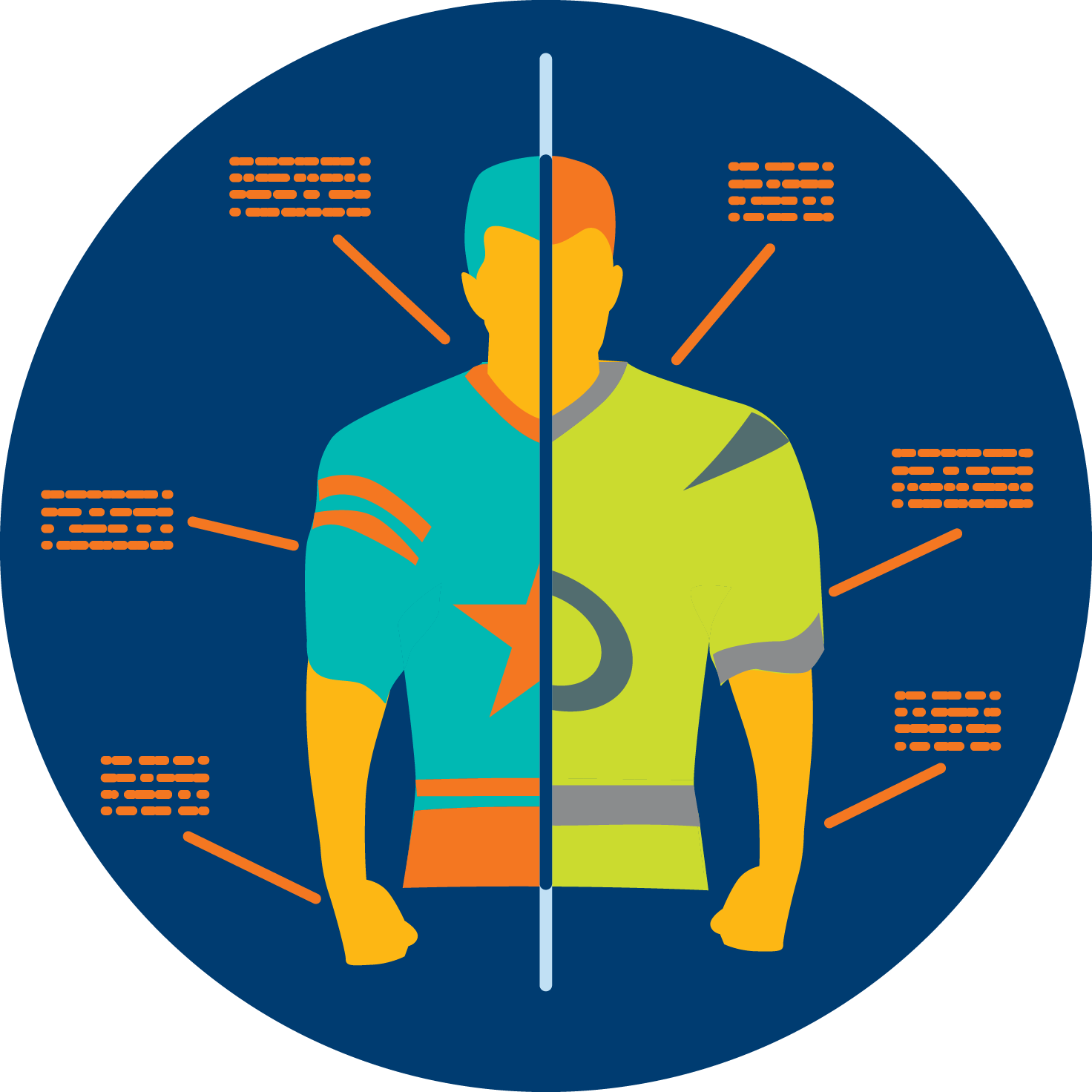 Une illustration montre la moitié des joueurs de football qui s’affrontent, avec des statistiques sur chaque athlète, indiquant une comparaison des statistiques de chaque équipe.