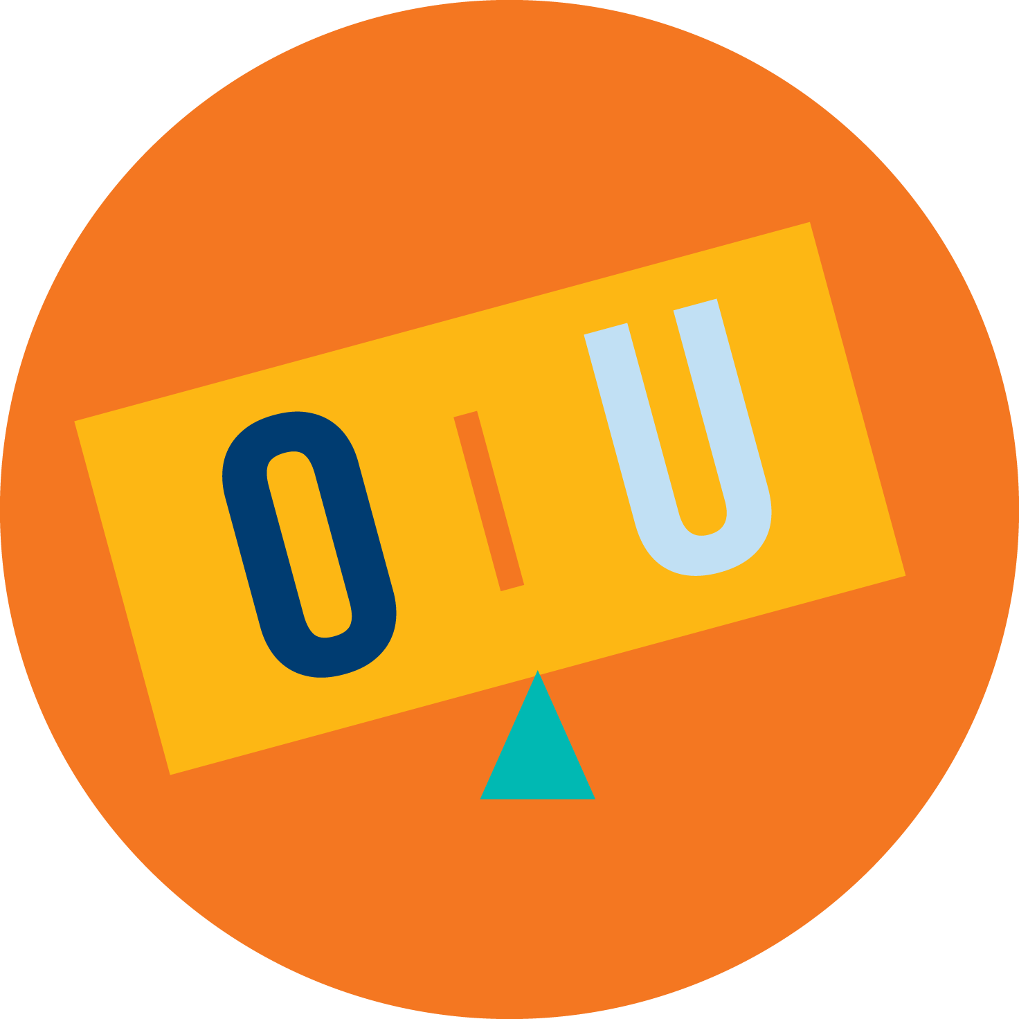 A balancing scale is shown with an “O” outweighing the “U”.