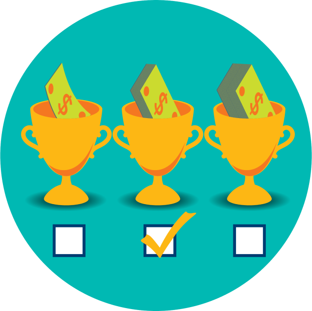 Three trophies are shown with varying levels of payouts. Underneath each trophy is a checkbox with the middle win limit selected.