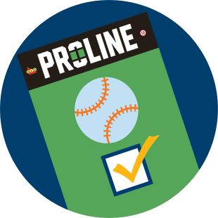 A PROLINE selection slip is shown with a baseball symbol and a checkmark below it.