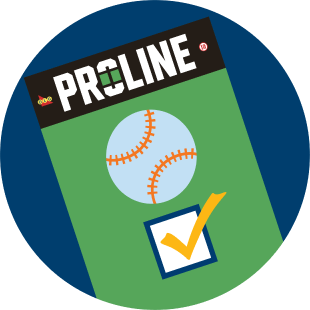 Une fiche de sélection PROLINE, avec un symbole de baseball au-dessus d’une case cochée.