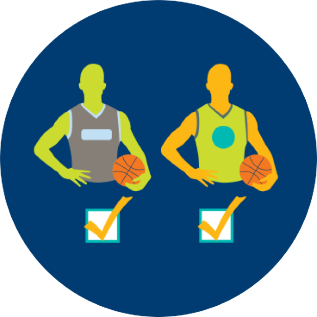 A basketball player is shown alongside another basketball player. Below the icons are two boxes that are both checked off, signifying players can make more than one bet at a time.