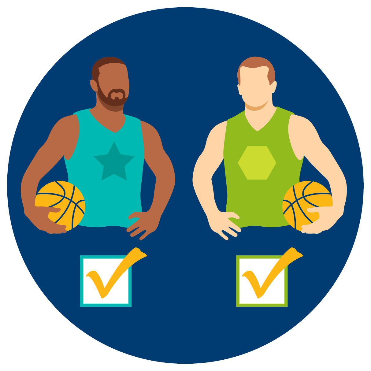 Un joueur de basketball à côté d’un autre joueur de basketball. En-dessous il y a deux cases; les deux sont cochées, signifiant que les joueurs peuvent placer plus d’une mise à la fois.
