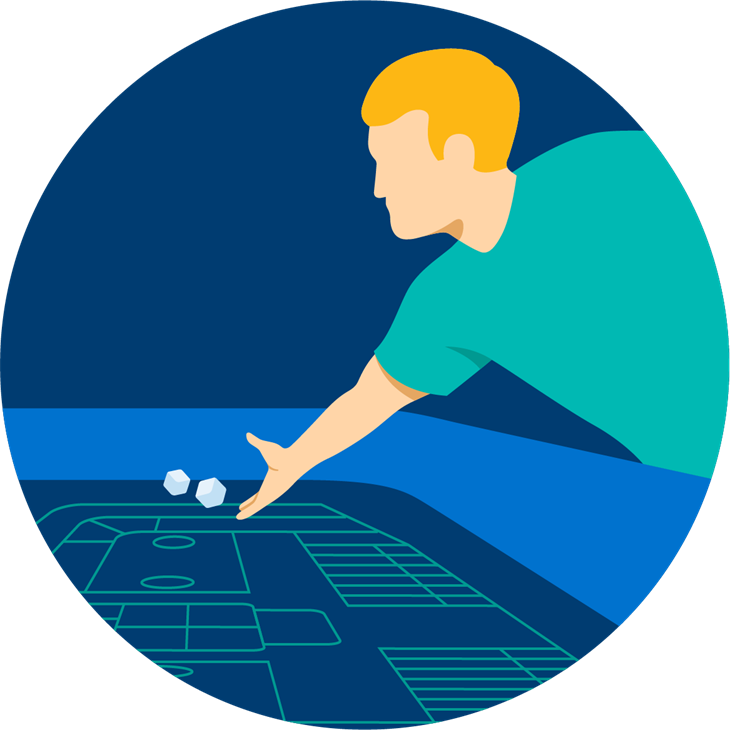 A person at a craps table throwing dice