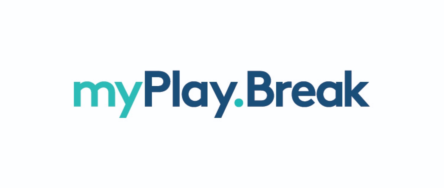 A woman does a yoga pose in the middle of the My PlayBreak logo