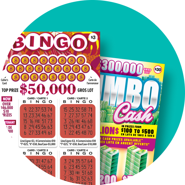 在藍色圓圈內，有兩張OLG即刮彩票，分別是Bingo和Jumbo Cash。